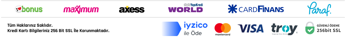 Bonus, World, Maximum, CardFinans, Paraf, Axess, Mastercard, Visa, Troy ve güvenli ödeme seçenekleri